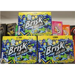 3 CASES OF 355ML BRISK 12PK ICED TEA.