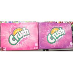 2 CASES OF 355ML CRUSH 12PK CREAM SODA/ GRAPE POP.