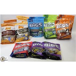 BOX OF ASSORTED FLAVORED BIGS & OLD DUTCH SUNFLOWER SEEDS.
