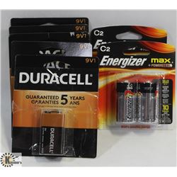 BAG OF ENERGIZER & DURACELL 9V1 & C2 BATTERIES
