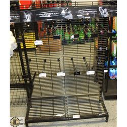 BLACK MCSWEENEY'S DISPLAY RACK W/ HANGERS.