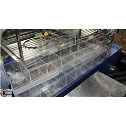 4 SMALL PLASTIC DISPLAYS W/ COMPARTMENTS.