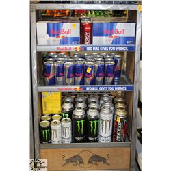 RED BULL BRANDED WOOD & METAL 4 TIER DISPLAY STAND