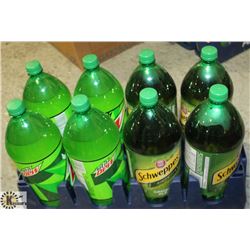 8- 2LTR BOTTLES OF ASSORTED POP: MTN DEW &