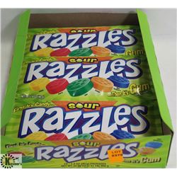 OPENED BOX OF SOUR RAZZLES CANDY/ GUM.