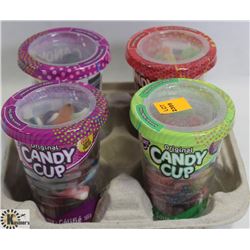 4PK OF ASSORTED SMALL CANDY CUPS IN TRAY.