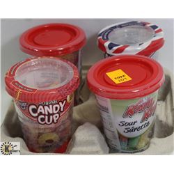 4PK OF ASSORTED SMALL CANDY CUPS IN TRAY.