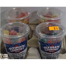 4PK OF ASSORTED SMALL CANDY CUPS IN TRAY.