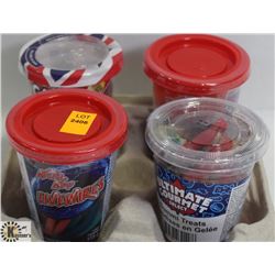 4PK OF ASSORTED SMALL CANDY CUPS IN TRAY.