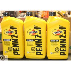 3- PENNZOIL 946ML JUGS OF 5W-20 MOTOR OIL.