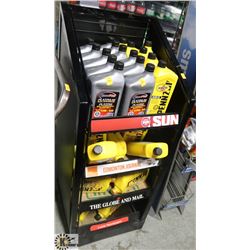 BLACK 4 TIER NEWSPAPER STAND DISPLAY.