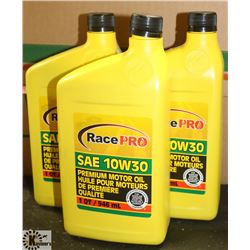 3- 1QT JUGS OF RACE PRO 10W-30 PREMIUM MOTOR OIL.