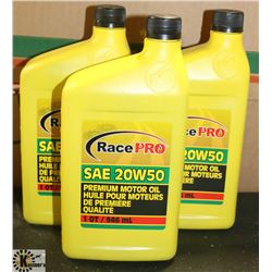 3- 1QT JUGS OF RACE PRO 20W-50 PREMIUM MOTOR OIL.