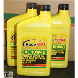 3- 1QT JUGS OF RACE PRO 10W-40 PREMIUM MOTOR OIL.