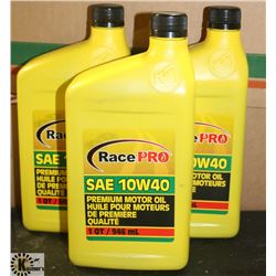 3- 1QT JUGS OF RACE PRO 10W-40 PREMIUM MOTOR OIL.