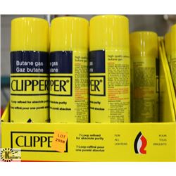 10 PK OF CLIPPER 140G CANS OF BUTANE GAS REFILLS.