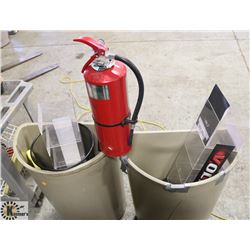 2 HALF MOON SHAPED GARBAGE CANS W/ CONTENTS.