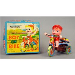 Boy On Bike Tin Wind-Up with Box, Japan.