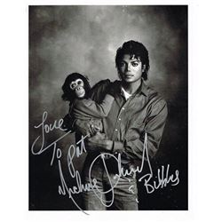 MICHAEL JACKSON INSCRIBED MJ AND BUBBLES PICTURE.