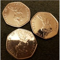 BRITISH: (X3 COINS). The Tale of Peter Rabbit 2017 coins.