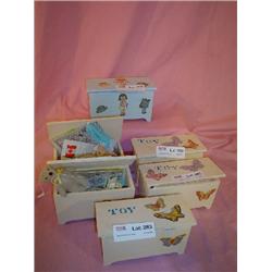 Wood Mini Boxes w play doll items 