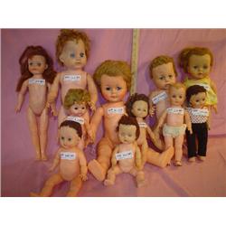 Box of 11 Dolls: Vinyl/Plastic. Mostly