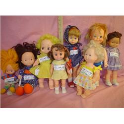 Tray of 8 Dolls: Vinyl/Plastic/Cloth St