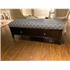 Image 1 : J&E DARK WOOD 2 DRAWER BLUE PATTERNED ENTRY BENCH 18 X 52 X 20 INCHES