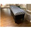 Image 2 : J&E DARK WOOD 2 DRAWER BLUE PATTERNED ENTRY BENCH 18 X 52 X 20 INCHES