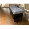 Image 2 : J&E DARK WOOD 2 DRAWER BLUE PATTERNED ENTRY BENCH 18 X 52 X 20 INCHES