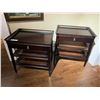 Image 1 : PAIR OF DARK WOOD 3 TIER SINGLE DRAWER END TABLES 18 X 26 X 28 INCHES