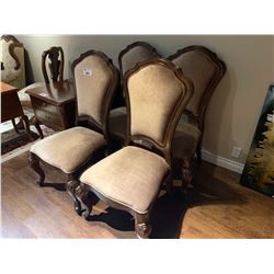 4 DARK WOOD & FABRIC HIGH BACK SIDE CHAIRS