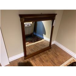 DARK WOOD & LEATHER INLAID DEVON WALL MIRROR 38 X 33 INCHES