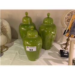 3 GREEN VASES