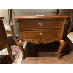 A-ZENITH DOUBLE DRAWER MAPLE DEER HANDLED END TABLE 17 X 26 X 28 INCHES