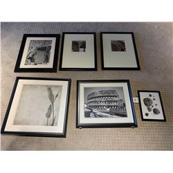 6 PC ASSORTED FRAMED WALL ARTWORK ( 1 GLASS HAS A CRACK )