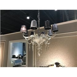 CRYSTAL & GLASS 8 HEAD SHADED CHANDELIER