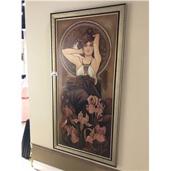 GOLD FRAMED LADY IN FLOWERS CANVAS ARTWORK 69 X 34 INCHES