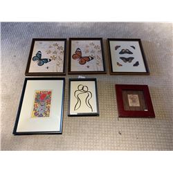 6 PC ASSORTED FRAMED WALL ARTWORK