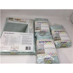 Lot of Spring Splendor Damask Seat Covers and Table Cloth