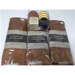 Autumn Vine Damask Cloth Napkins and Yarn Wrapped Rings