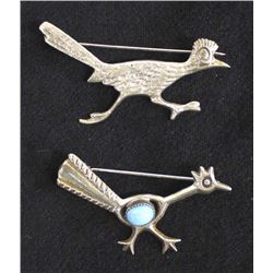 2 Native American Sterling Roadrunner Pins