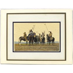 Watercolor & Ink Painting of Atsina Warriors