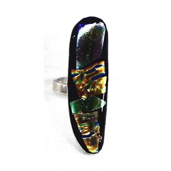Large Sterling & Dichroic Glass Ring, Size 9.5