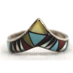 Beautiful Zuni Sterling Inlay Ring, Size 6.5