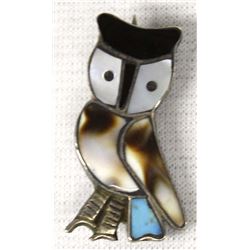 Vintage Zuni Sterling Inlay Owl Pin by Lesansee