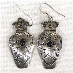 Native American Navajo Sterling Onyx Earrings