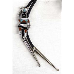 Zuni Sterling Inlay Apache Crown Dancer Bolo Tie