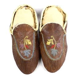Northwest Coast Embroidered Leather Slippers