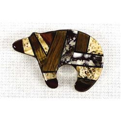 Navajo Sterling Inlay Bear Pin Pendant, C. Begay